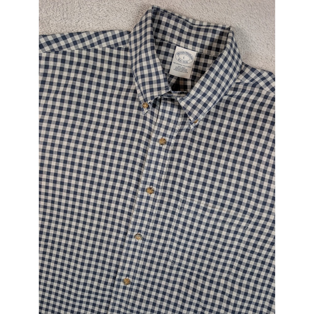 Brooks Brothers Mens Non-Iron Supima Cotton Gingham Button Down Shirt Navy Large